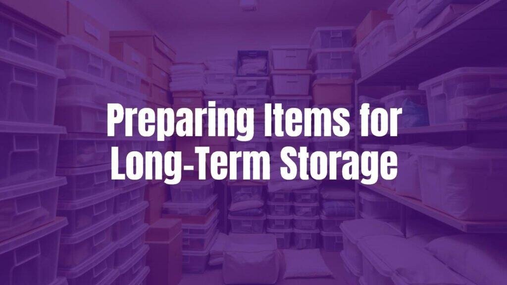 A neatly organized storage room with labeled boxes, plastic containers, and vacuum-sealed bags, clean and well-lit, realistic style.