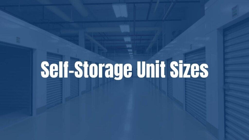 Rows of clean, organized self-storage units of various sizes, labeled with dimensions like 5x5, 10x10, and 10x20, modern facility with good lighting, realistic.